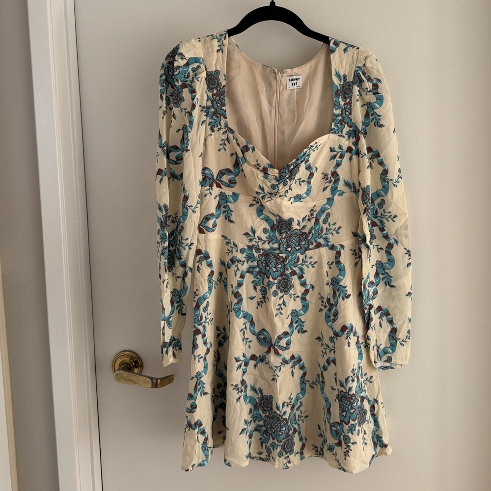 Aritzia Cream and Blue Floral Dress